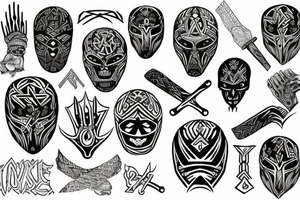 rune-patterned scandinavian horror helmet tattoo idea