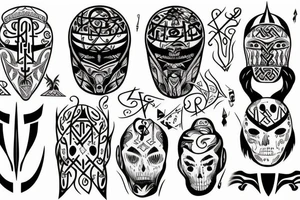 rune-patterned scandinavian horror helmet tattoo idea