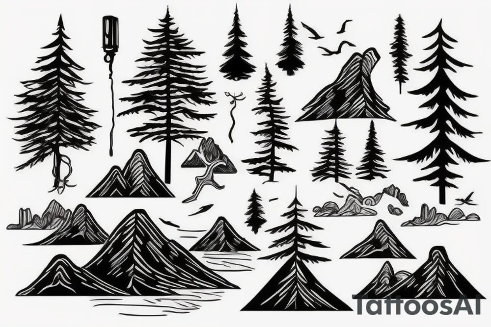 Forest, lake, mountain tattoo idea
