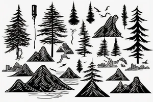 Forest, lake, mountain tattoo idea