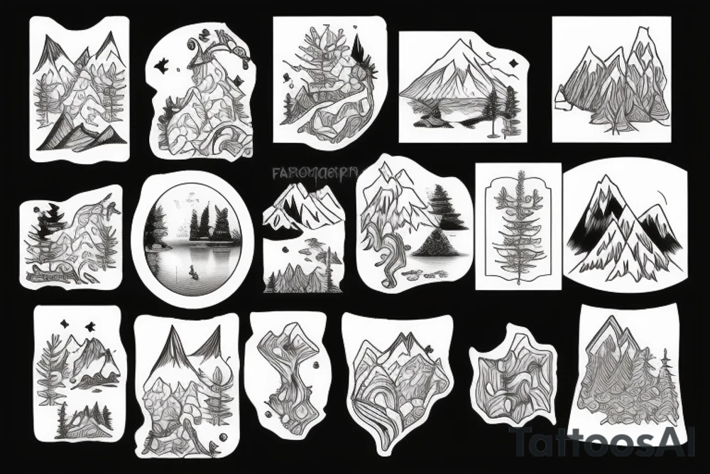 Forest, lake, mountain tattoo idea
