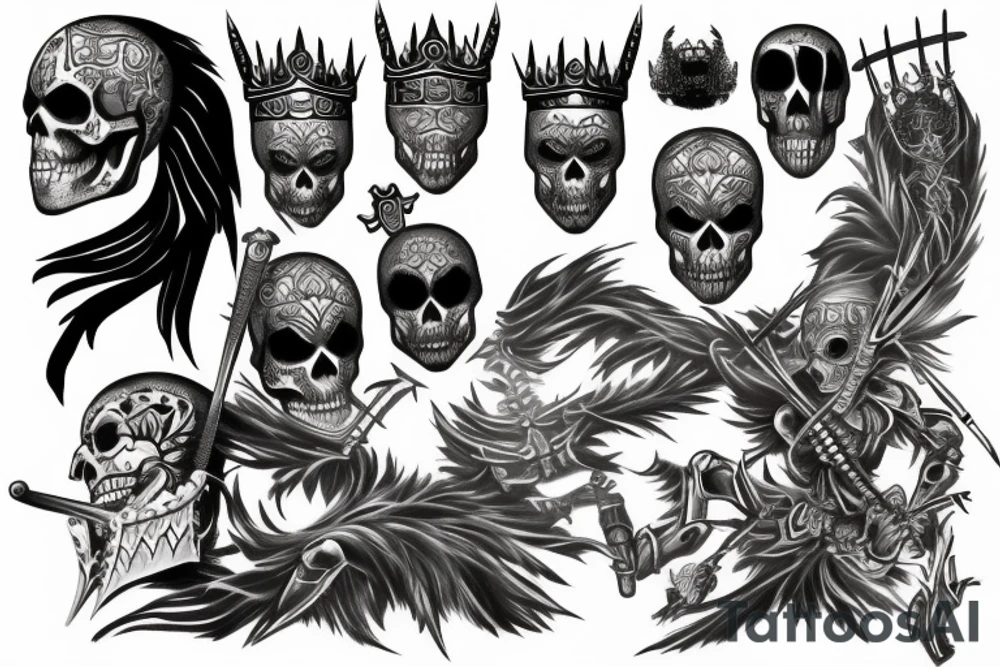 Warrior skeleton king of northern ethnicity tattoo idea