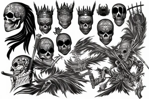 Warrior skeleton king of northern ethnicity tattoo idea