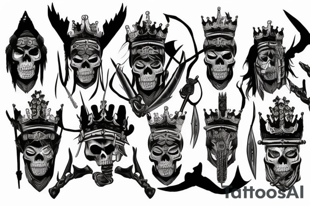 Warrior skeleton king of northern ethnicity tattoo idea
