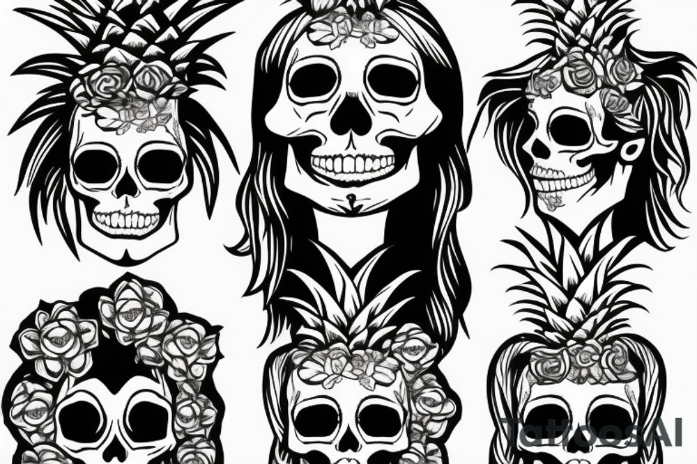 skull flower pineapple tattoo idea