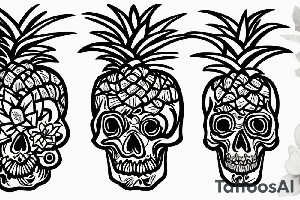 skull flower pineapple tattoo idea