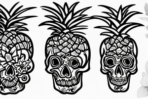 skull flower pineapple tattoo idea