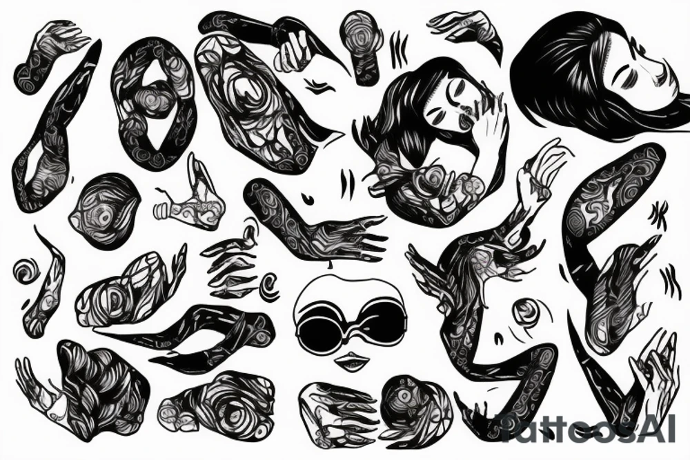 Women lying on the floor and covers her ears with her hands tattoo idea