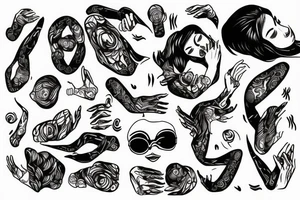 Women lying on the floor and covers her ears with her hands tattoo idea