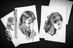 Women lying on the floor and covers her ears with her hands tattoo idea