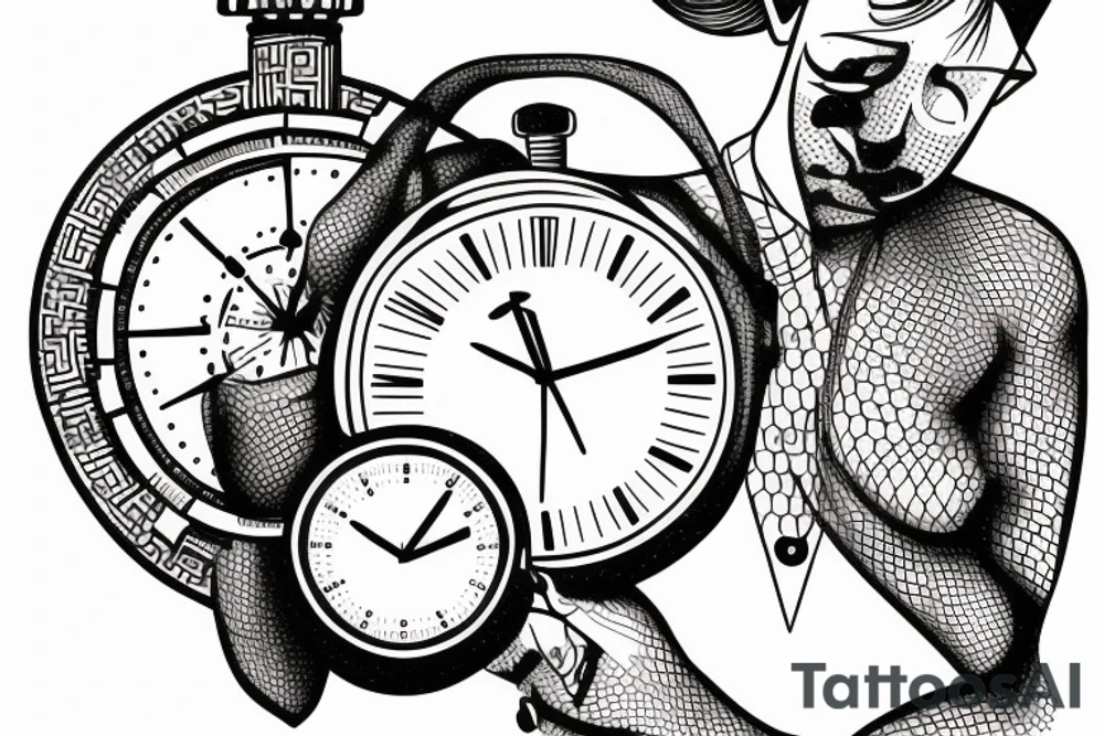 Guy with kompass and clock in hands tattoo idea