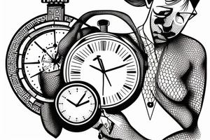 Guy with kompass and clock in hands tattoo idea