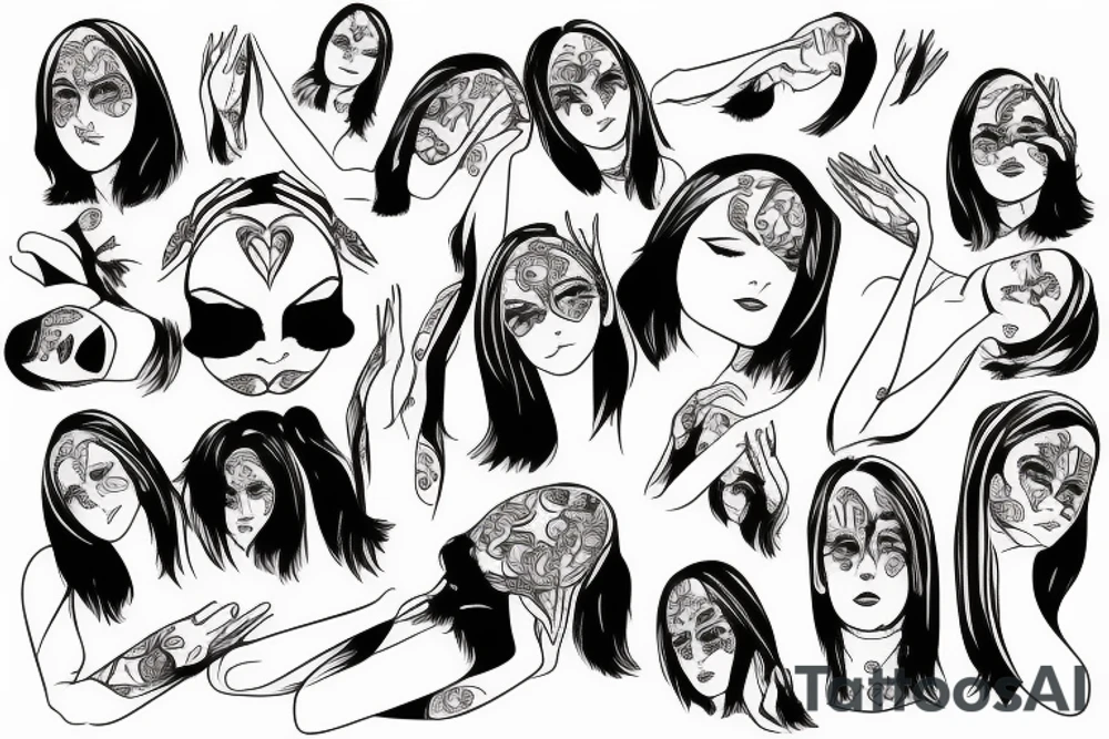 Women lying on the floor and covers her ears with her hands tattoo idea