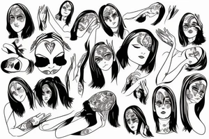 Women lying on the floor and covers her ears with her hands tattoo idea