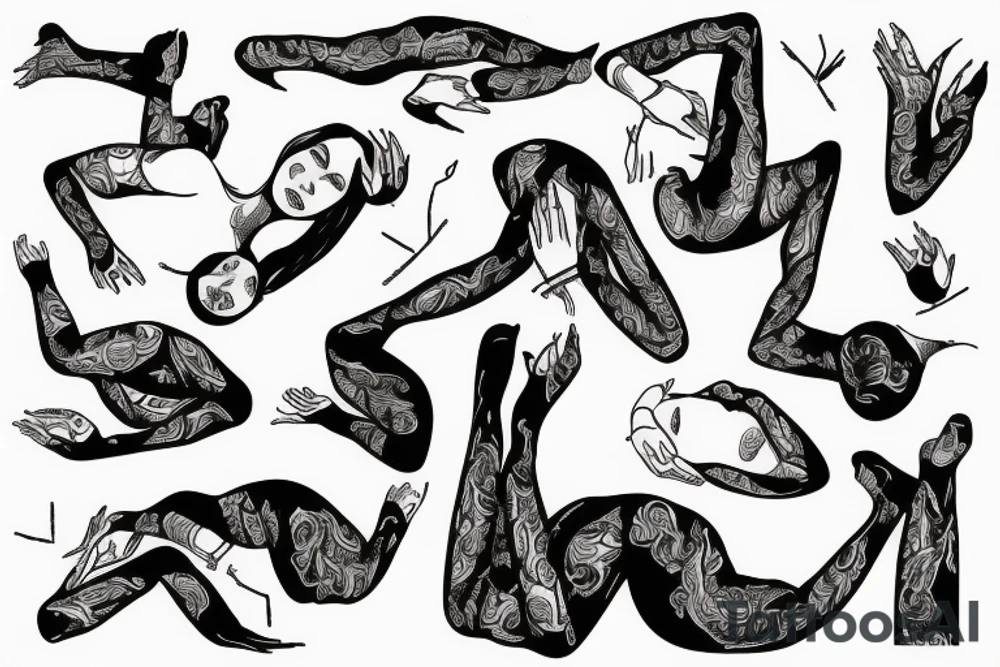 Women lying on the floor and covers her ears with her hands tattoo idea