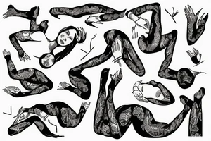 Women lying on the floor and covers her ears with her hands tattoo idea