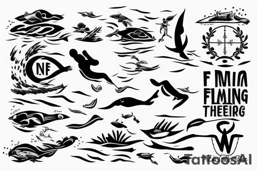 Man free diving in the middle of the ocean tattoo idea