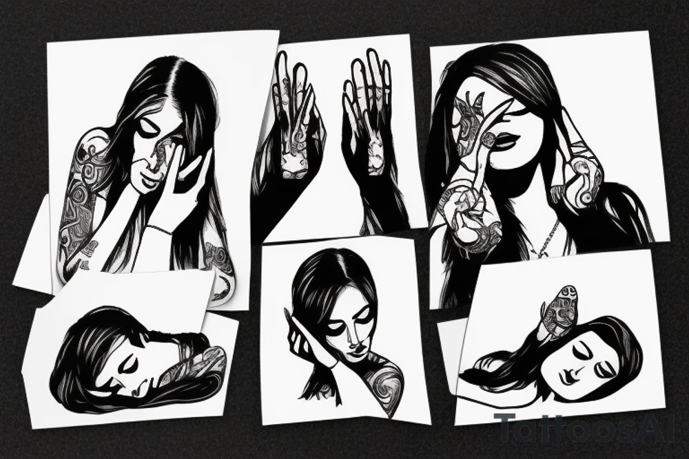 Women lying on the floor and covers her ears with her hands tattoo idea