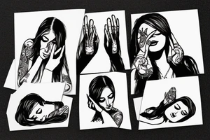 Women lying on the floor and covers her ears with her hands tattoo idea