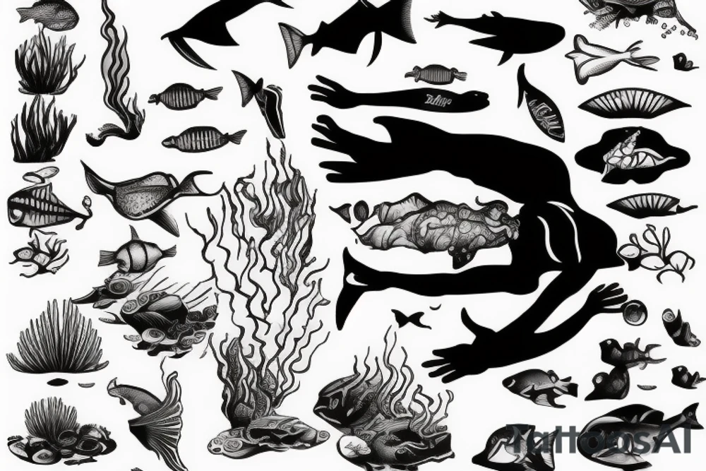 Man free diving under water tattoo idea