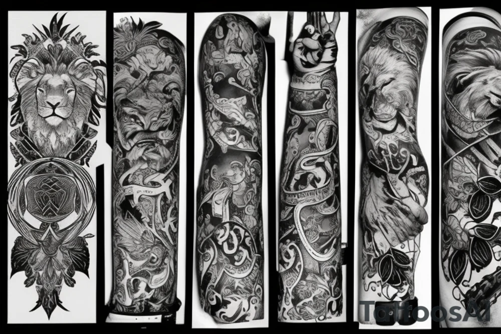 cross lion tattoo idea