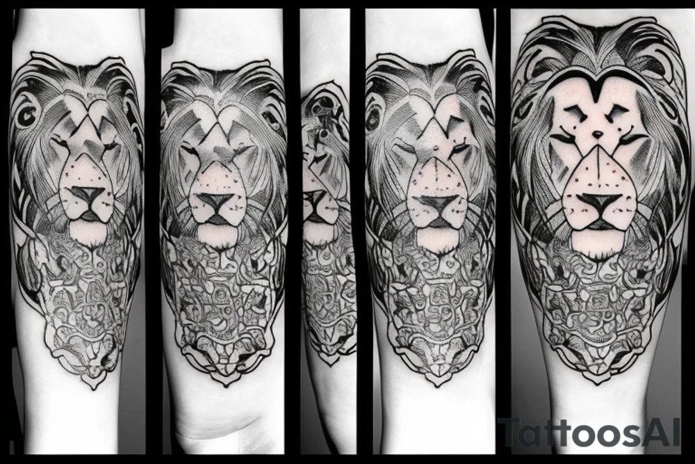 cross with lion tattoo idea