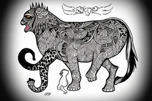 Persian cheetah with rooster body and elephant feet tattoo idea