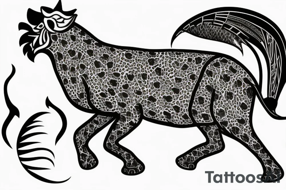 Persian cheetah with rooster body and elephant feet tattoo idea