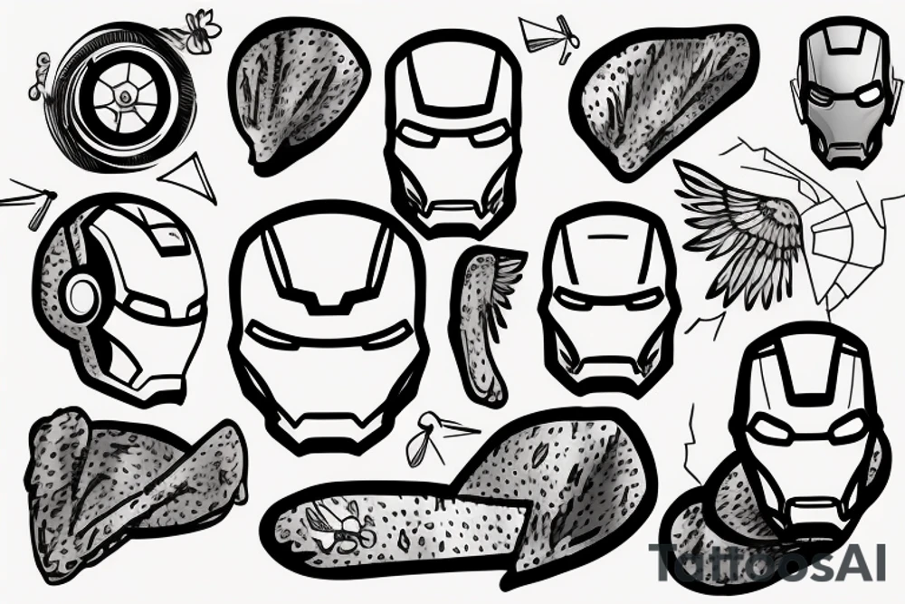 Iron man with turkey on his head like mr bean tattoo idea