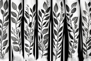Delicate leaves with long branches with flowers tattoo idea