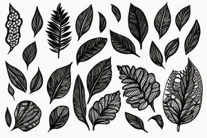 Delicate leaves with long branches with flowers tattoo idea