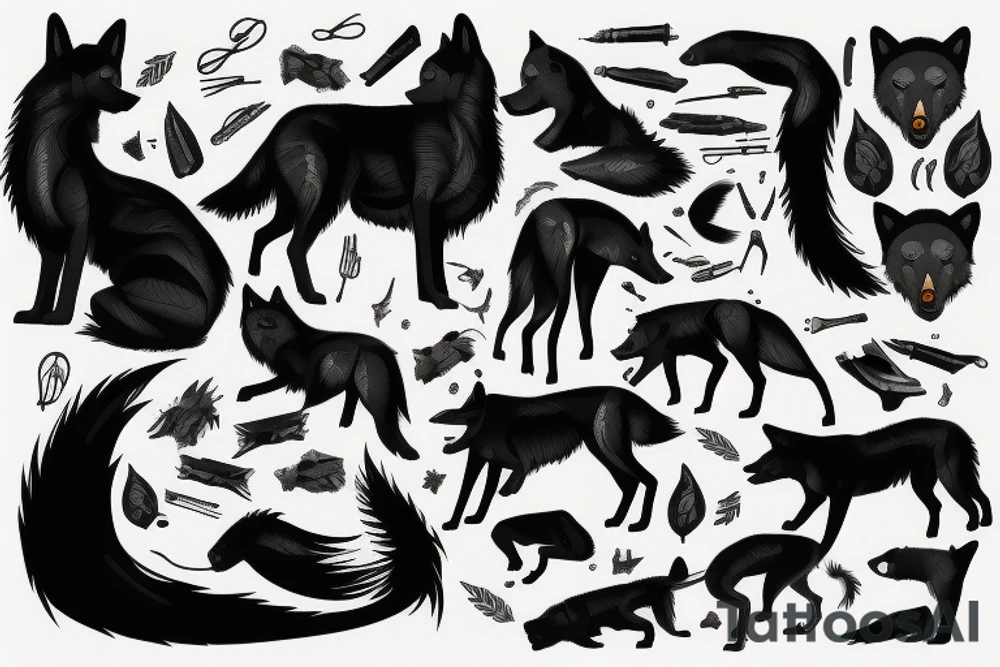 Black alpha wolf with big scars tattoo idea