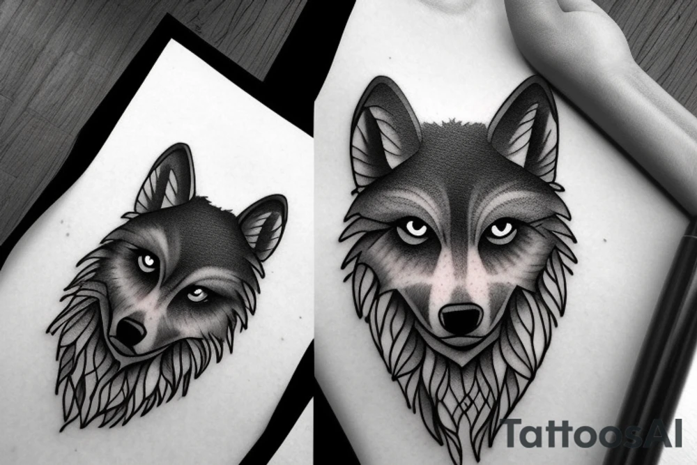 Black alpha wolf with big scars tattoo idea