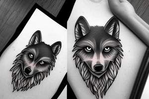 Black alpha wolf with big scars tattoo idea