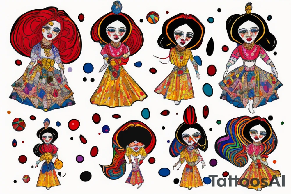 Qajar girl in clown dress tattoo idea