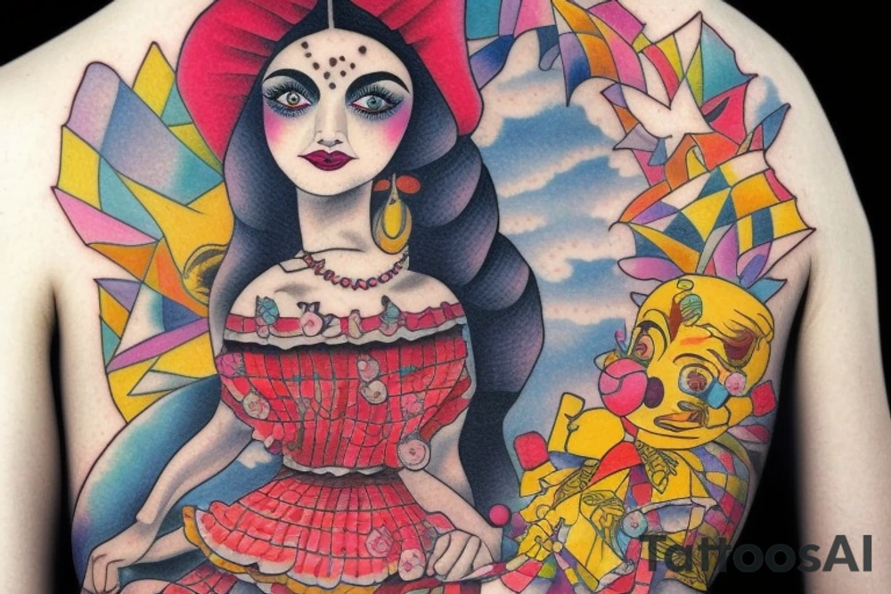 Qajar girl in clown dress tattoo idea