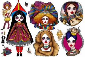Qajar girl in clown dress tattoo idea