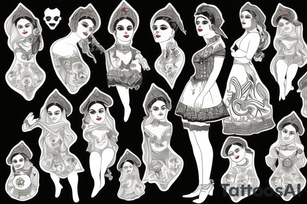 Qajar girl in clown dress tattoo idea