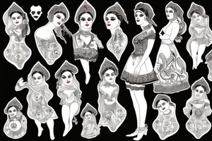 Qajar girl in clown dress tattoo idea