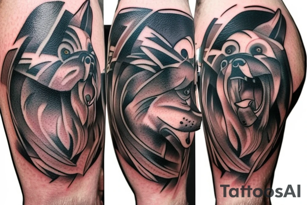 Greezly Bear fighting wolf tattoo idea