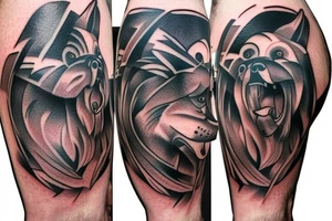 Greezly Bear fighting wolf tattoo idea