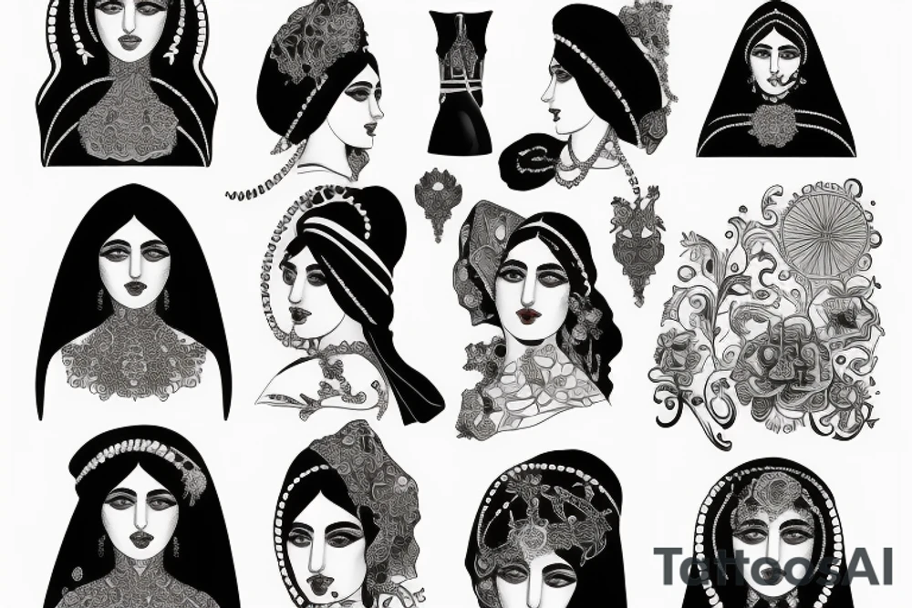 Qajar girl in fancy dress tattoo idea
