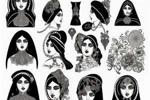 Qajar girl in fancy dress tattoo idea