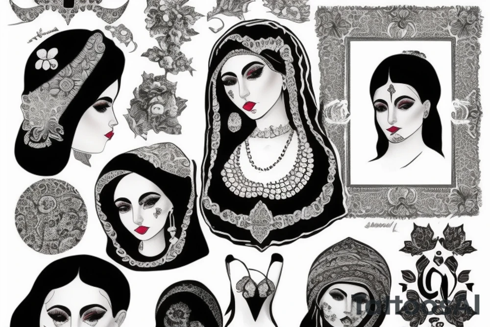 Qajar girl in fancy dress tattoo idea