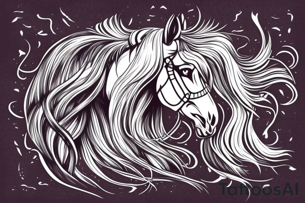 a horse with a developing mane and a crown on its head tattoo idea