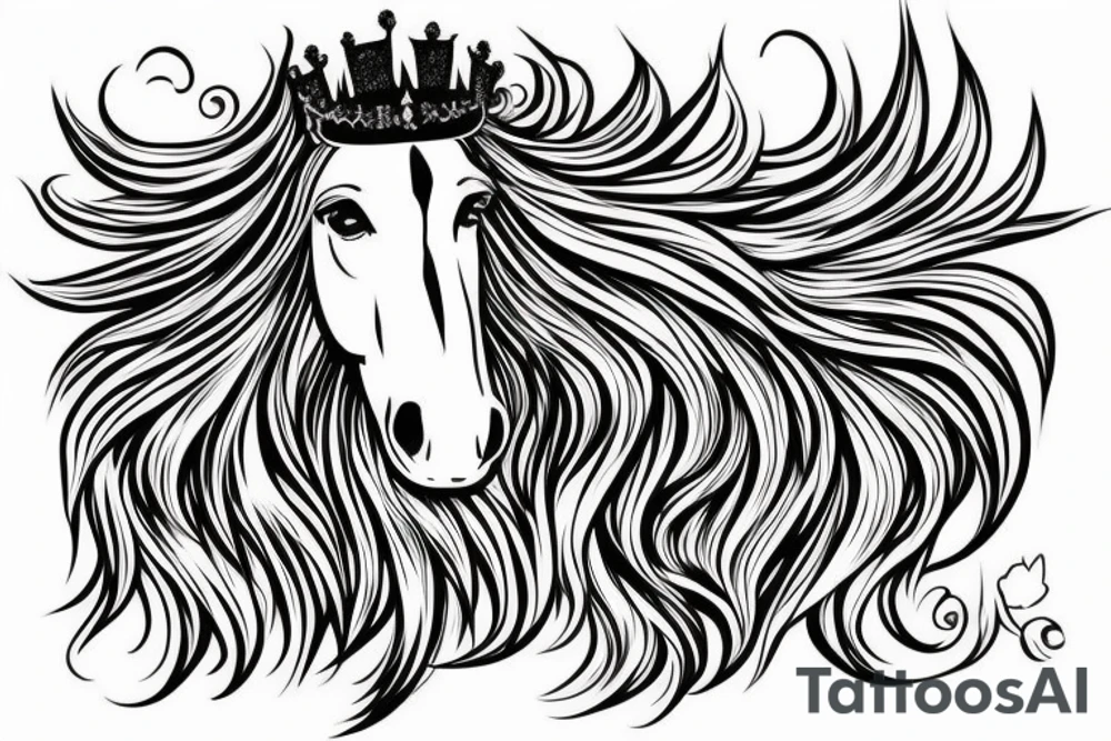 a horse with a developing mane and a crown on its head tattoo idea