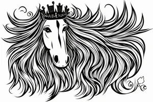 a horse with a developing mane and a crown on its head tattoo idea