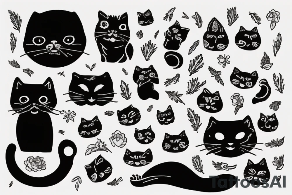 frida huging a little black cat with larg black eyes tattoo idea