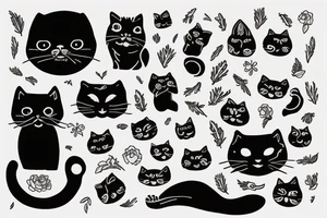 frida huging a little black cat with larg black eyes tattoo idea