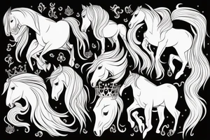 a horse with a developing mane and a crown on its head tattoo idea